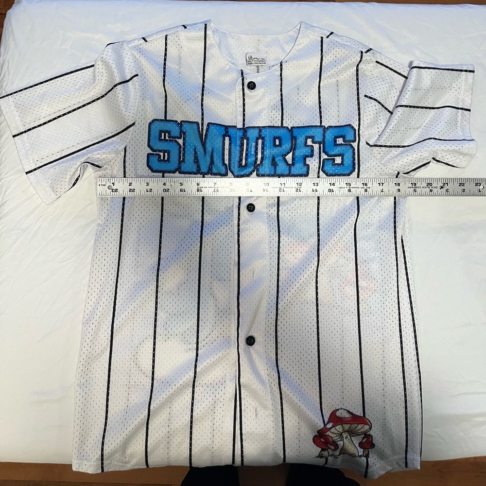 Smurf Baseball Jersey - White and Blue throw back cartoon unisex